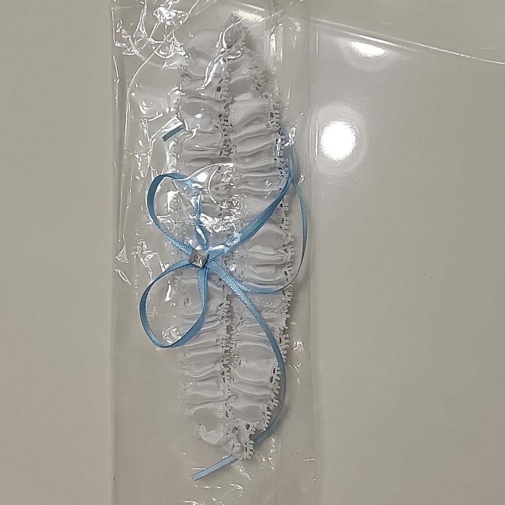 Brand New Blue and Ivory Wedding Garter for Bride (14 Inches)